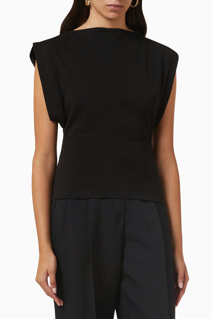 

Boat Neck T-shirt in Cotton Jersey, Black