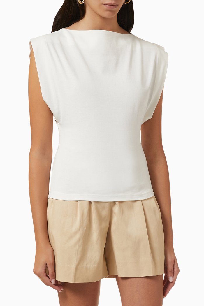 Boat Neck T-shirt in Cotton Jersey, White