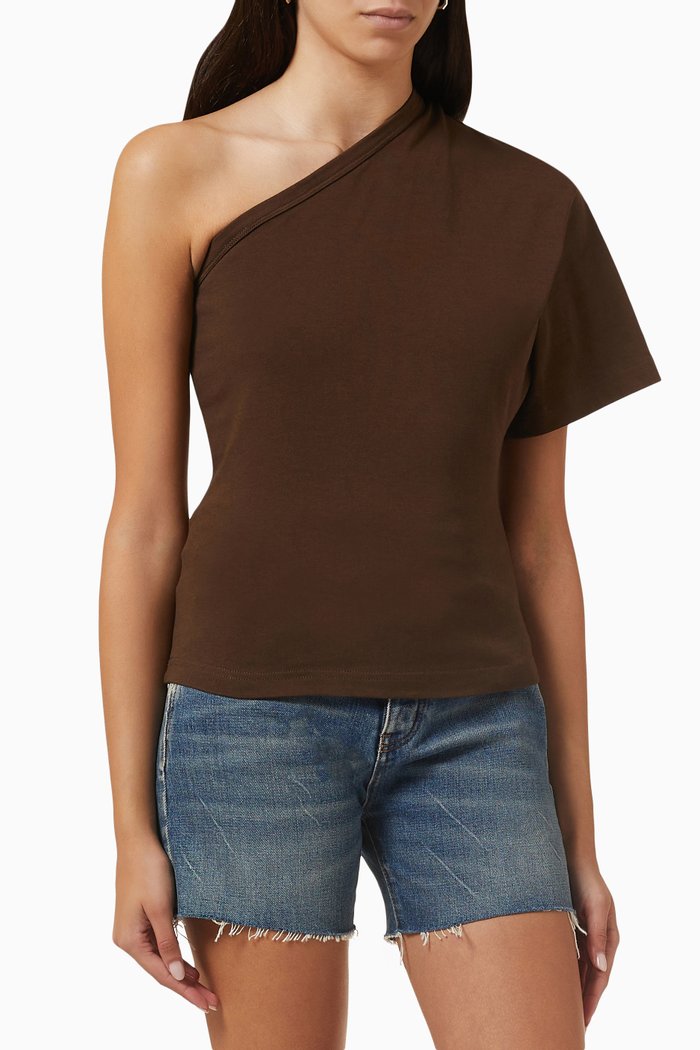 

One-shoulder T-shirt in Heavyweight Cotton Jersey, Brown