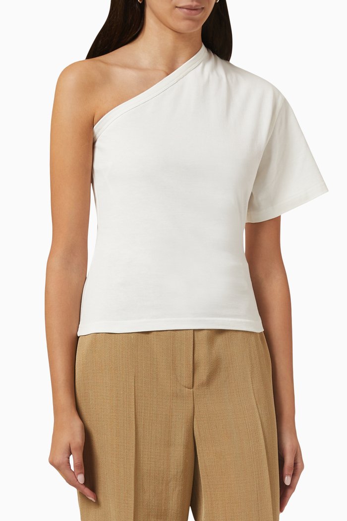 

One-shoulder T-shirt in Heavyweight Cotton Jersey, White