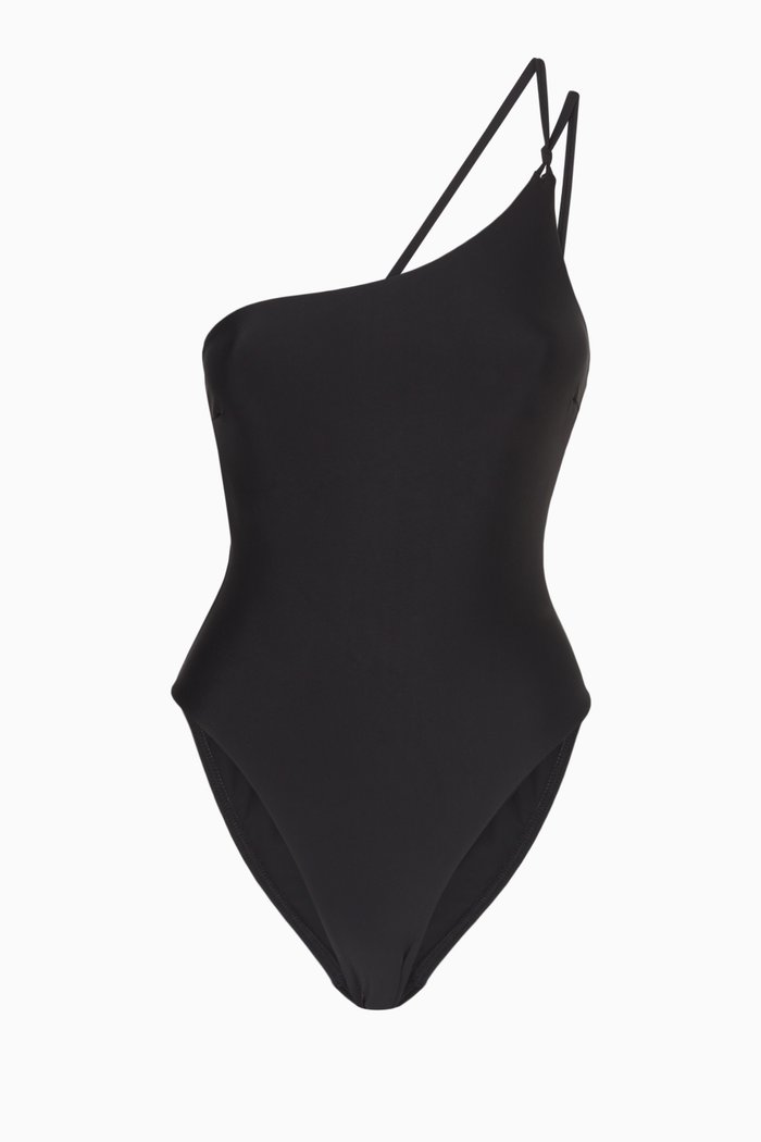 

One-shoulder Maillot in Recycled Nylon, Black