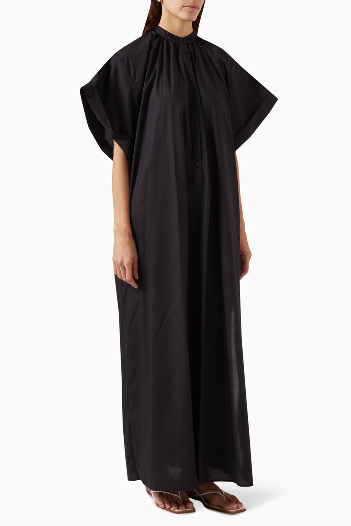 

Button Front Djellaba in Cotton & Silk, Black