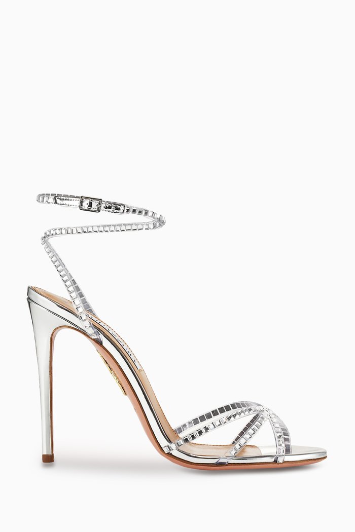 Dance Plexi Sandals in Metallic Leather, Silver