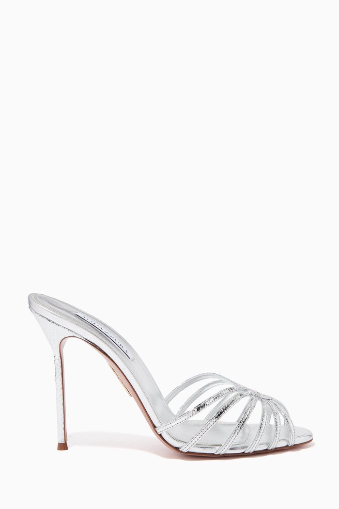

Flow 105mm Heel Sandals in Metallic Leather, Silver
