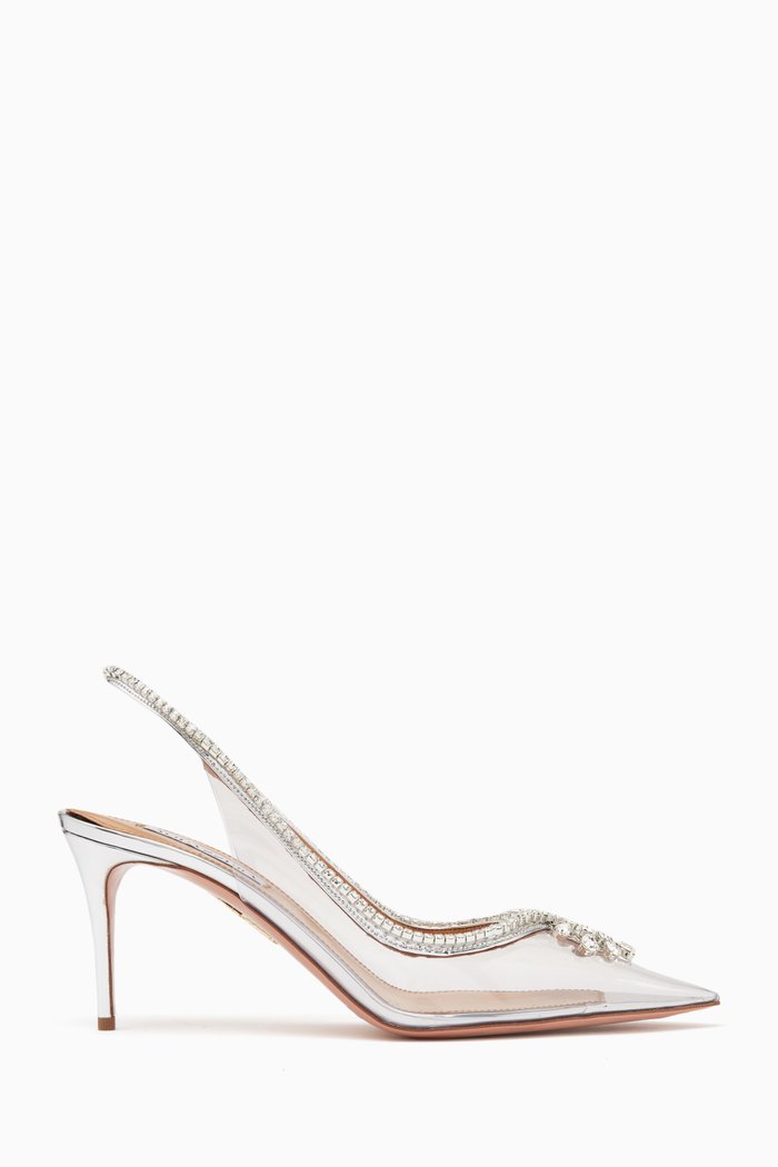 

Seduction 75 Crystal Slingback Pumps in PVC, Silver