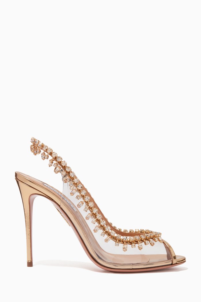 

Temptation 105 Crystal-embellished Slingback Sandals in PVC and Leather, Gold