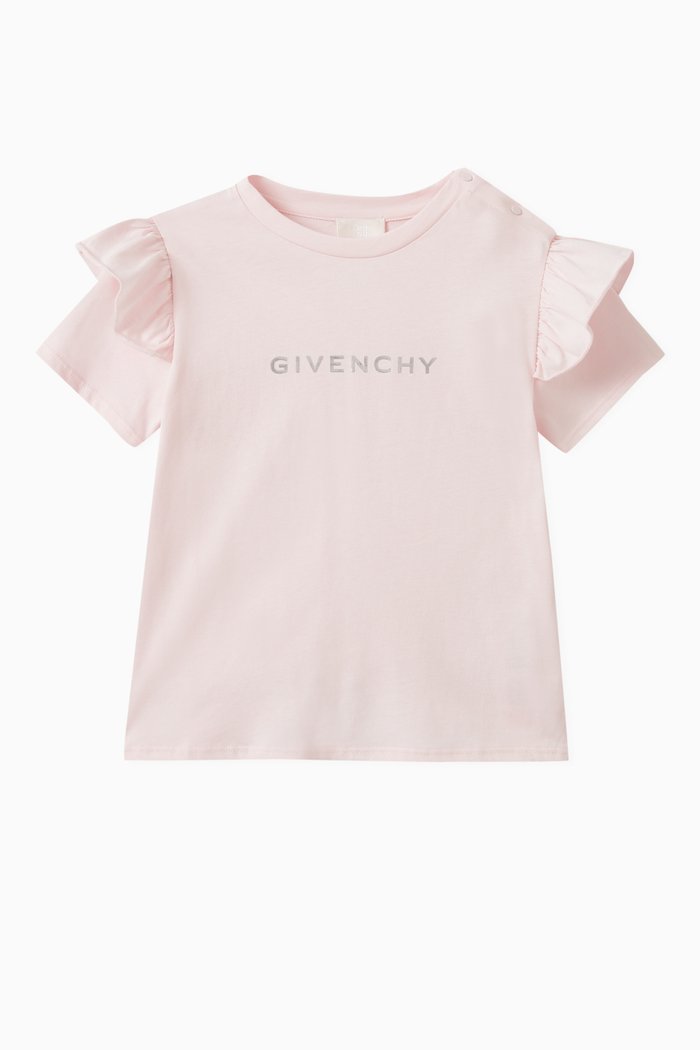

Logo-print Ruffled T-shirt in Cotton-jersey, Pink