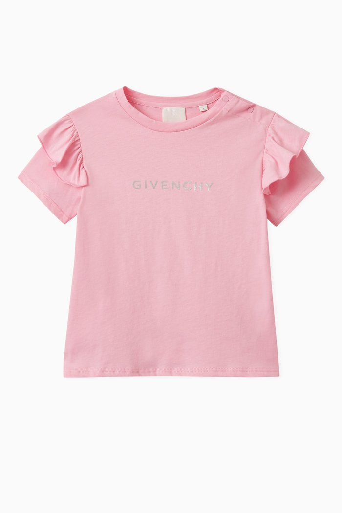

Logo-print Ruffled T-shirt in Cotton-jersey, Pink
