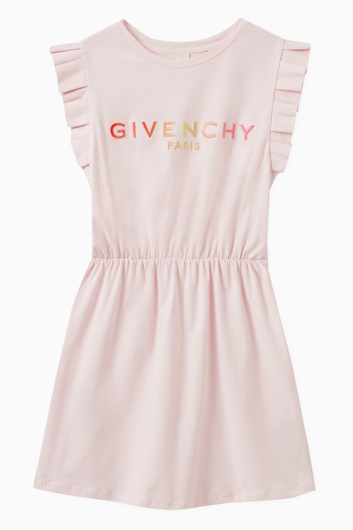 

Logo-embroidered Ruffled Dress in Cotton-jersey, Pink