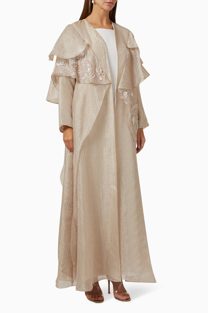 

Dress & Bisht Abaya Set in Organza, Neutral