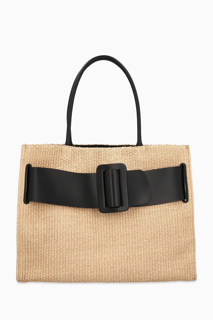 

Extra Large Bobby Buckle Soft Tote Bag in Raffia, Neutral