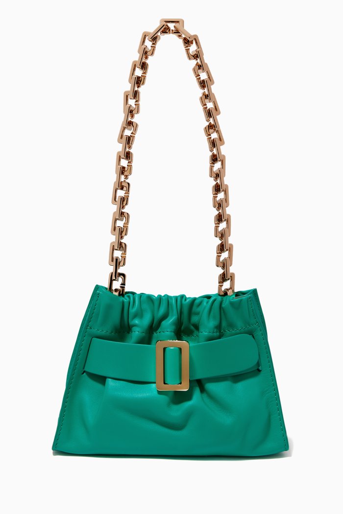 

Square Scrunchy Shoulder Bag in Calfskin, Green