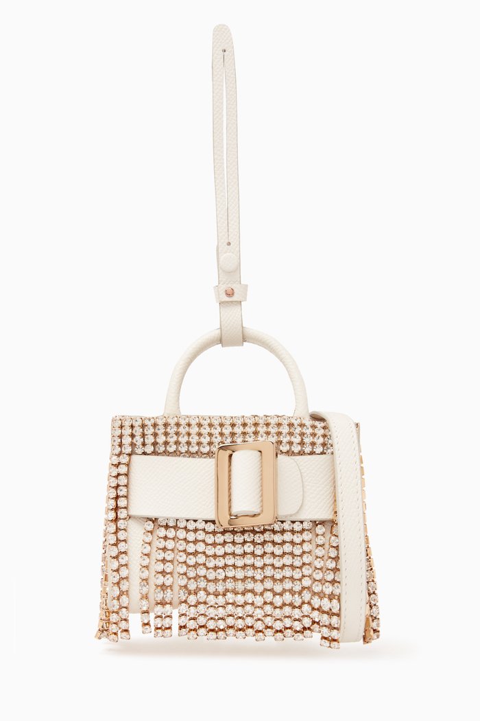 

Bobby Charm Mini Bag in Rhinestone Chandelier Grained Leather, White