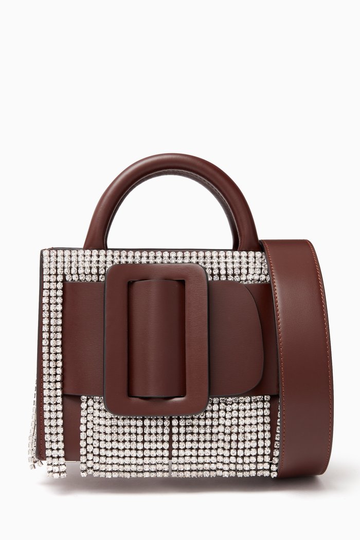 Bobby 18 Mini Bag in Rhinestone Chandelier Grained Leather, Burgundy