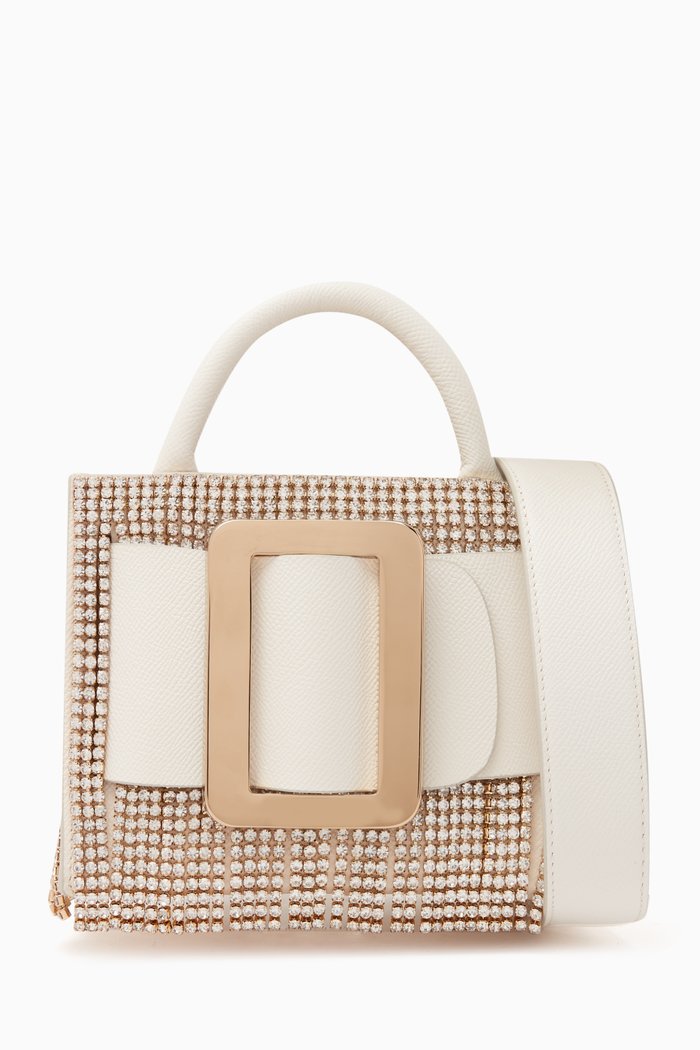 

Bobby 18 Mini Bag in Rhinestone Chandelier Grained Leather, White