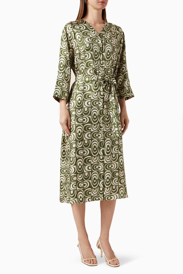 

Helmut Printed Midi Dress in Silk-twill, Green