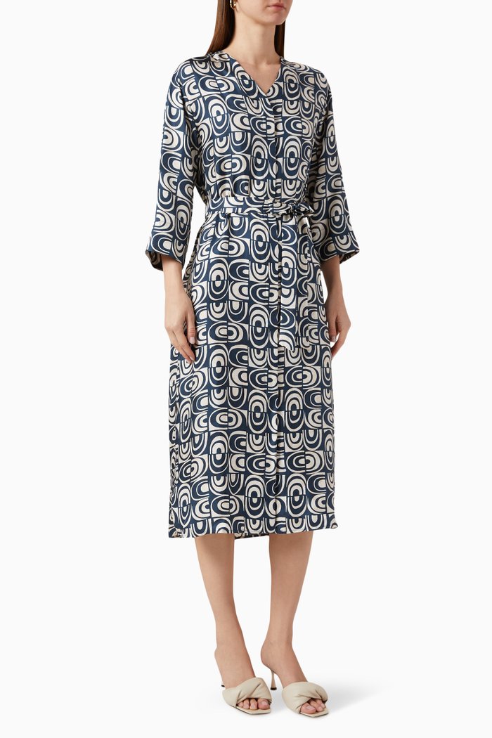 

Helmut Printed Midi Dress in Silk-twill, Blue