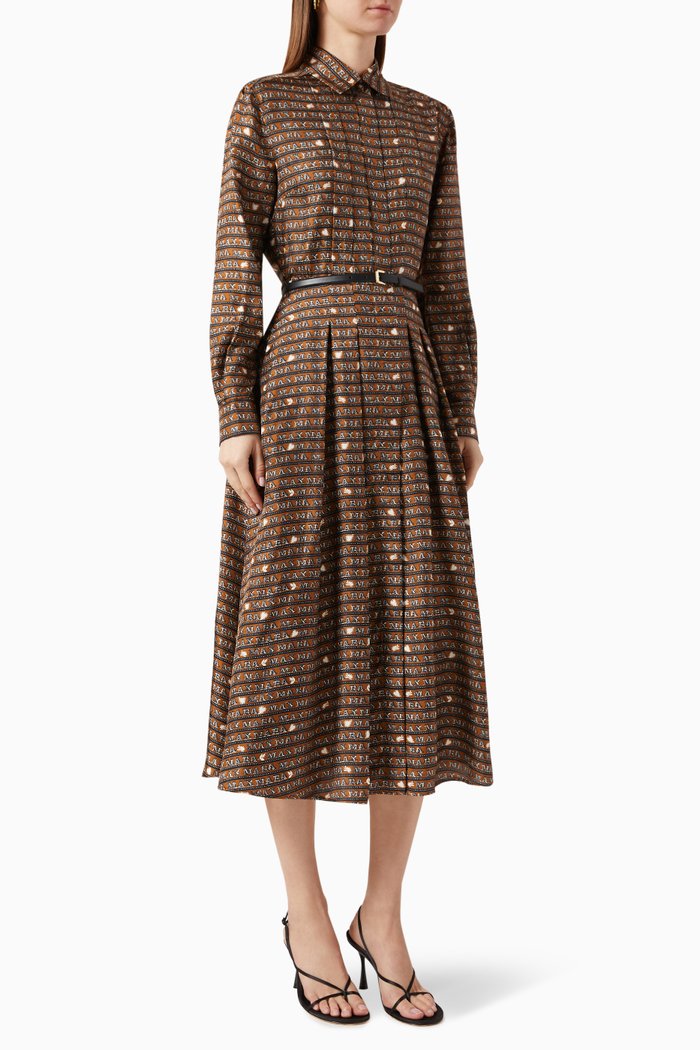 

Emmy Printed Midi Dress in Silk-twill, Brown