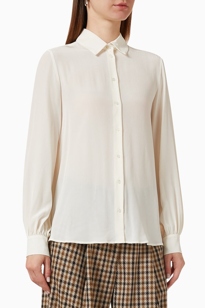 

Geo Shirt in Silk Crepe de Chine, White