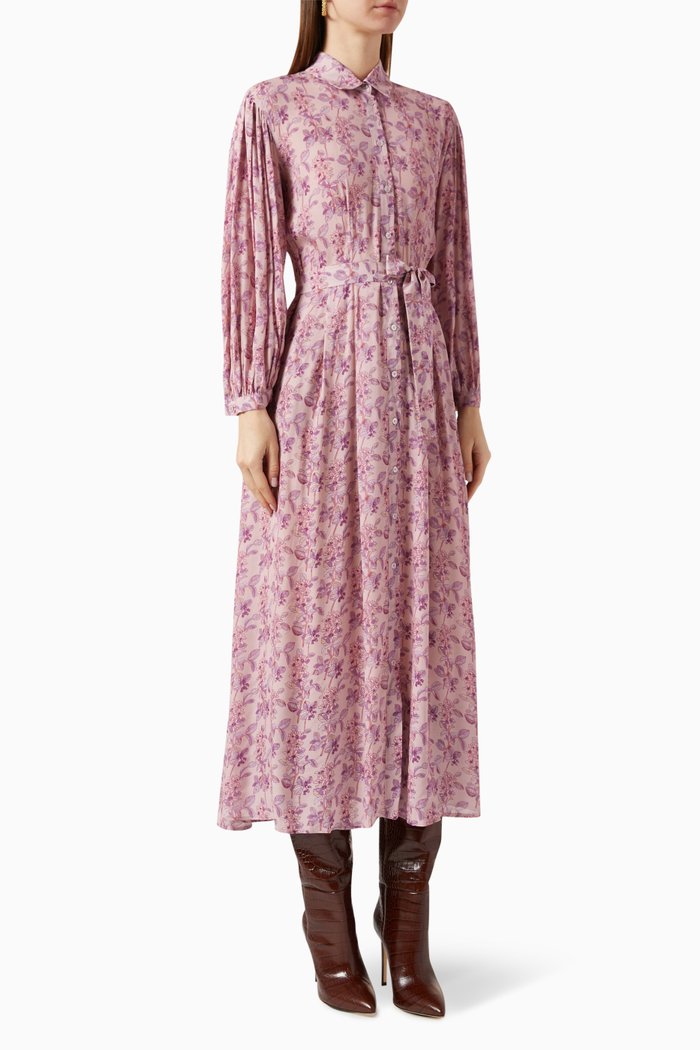

Vela Floral-print Midi Dress in Viscose-crepe, Pink