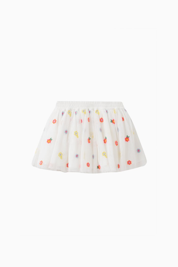 

Embroidered Floral Skirt in Tulle, White