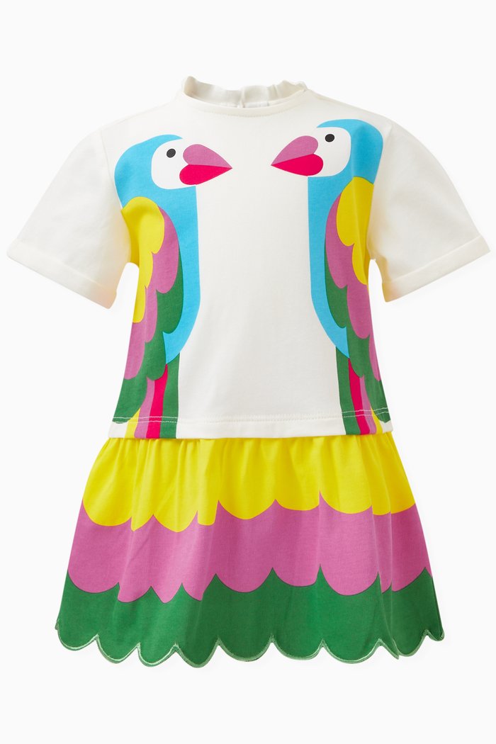 

Double Parrot Print T-shirt Dress in Organic Cotton Jersey, Neutral