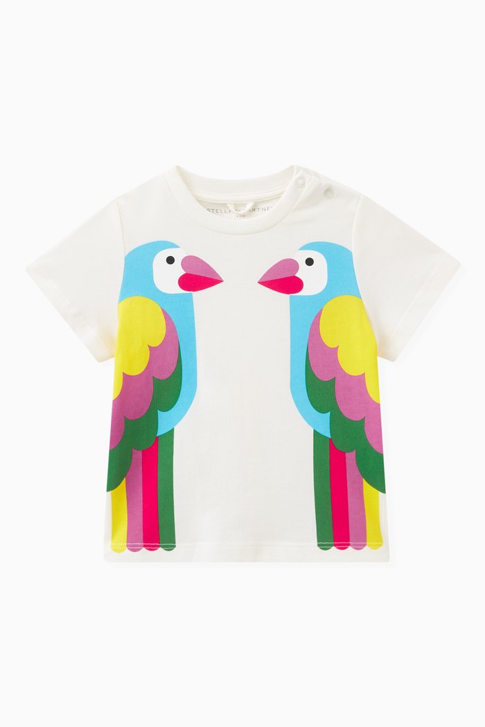 

Double Parrot Print T-shirt in Organic Cotton Jersey, Neutral