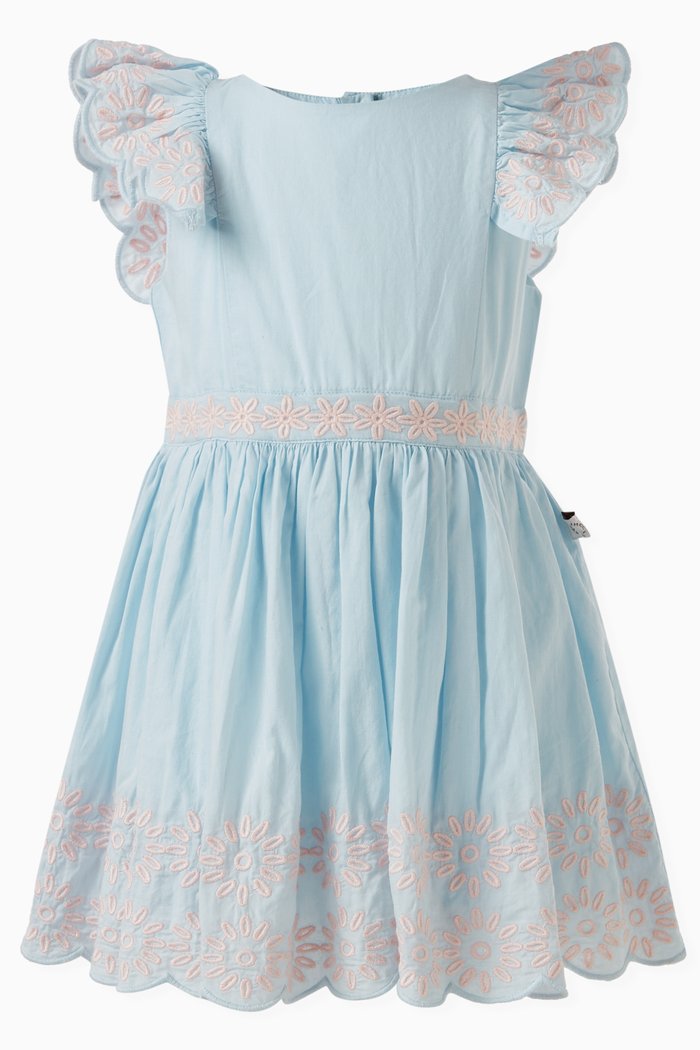 

Embroidered Floral Dress in Cotton, Blue