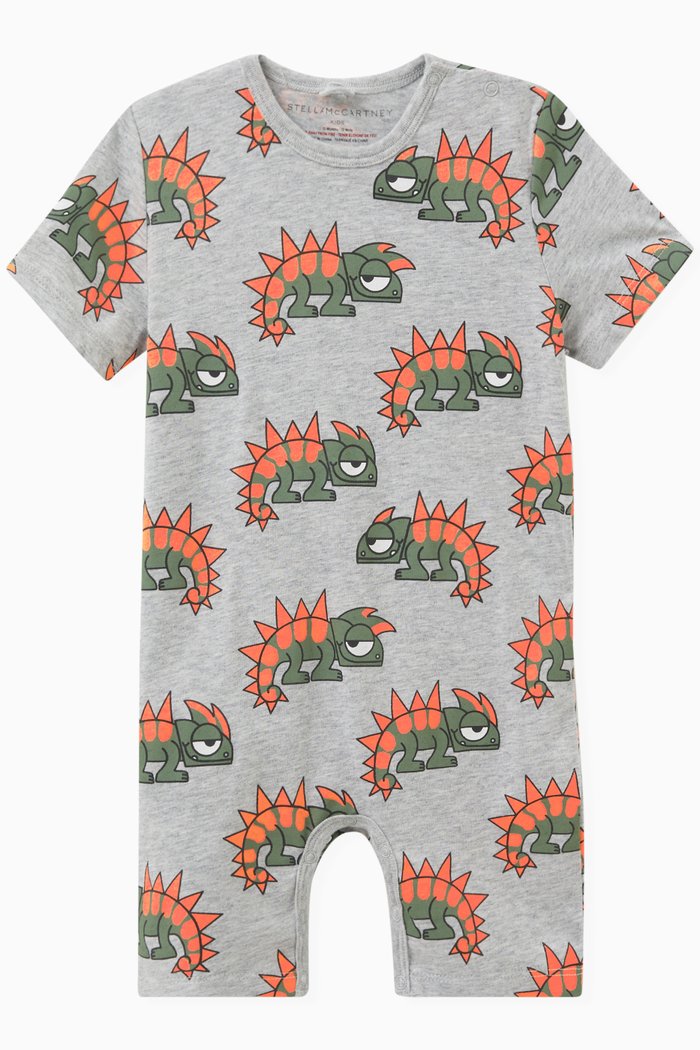 

All-over Gecko Romper in Organic Cotton, Grey