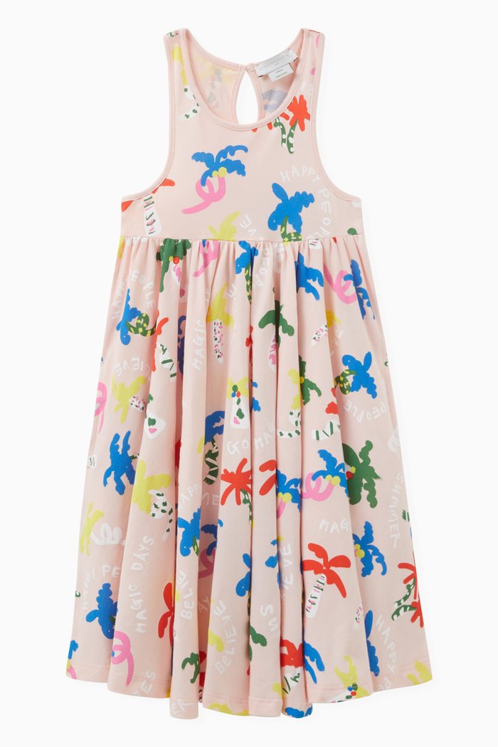 

Palm Tree Print Dress in Cotton, Pink
