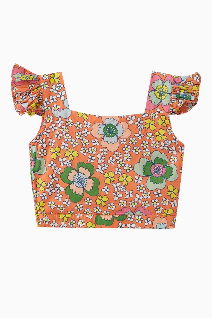 

Floral Cropped Blouse in Cotton, Brown