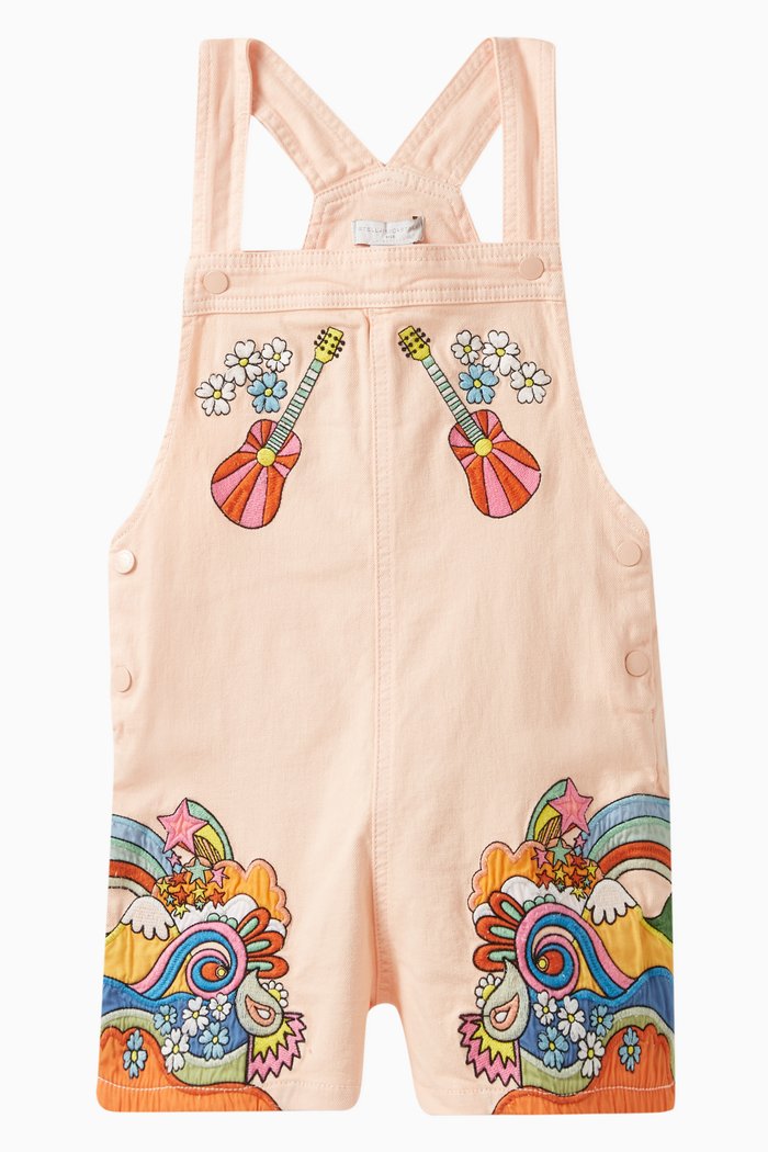 

Embroidered Dungarees in Denim, Pink