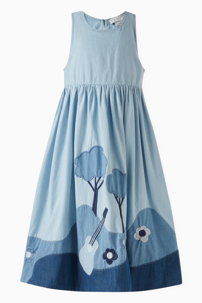 

Illustrated Dress in Cotton, Blue