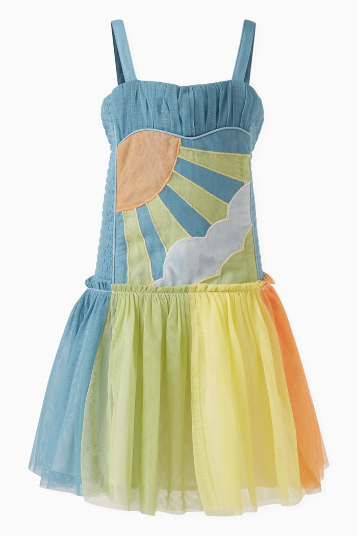 

Sun Appliqué Dress with Tulle Overlay, Multicolour