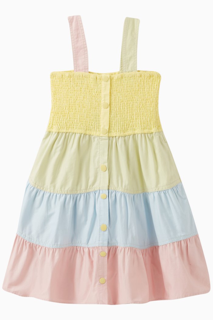 Tiered Colour-block Dress in Cotton, Multicolour