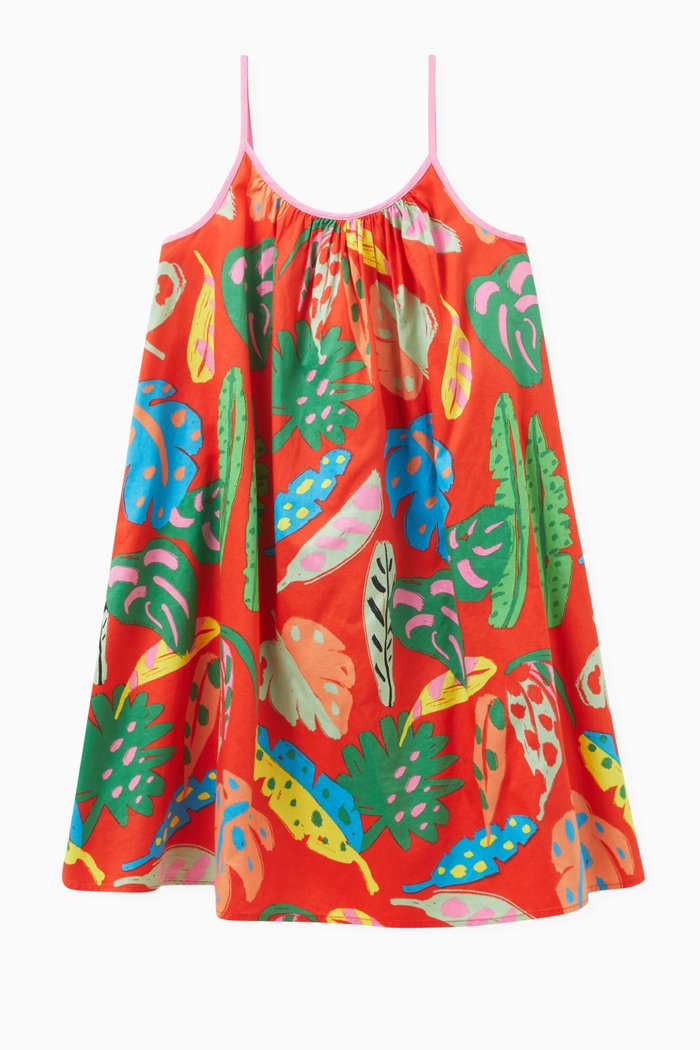 

Palm Leaves Print Dress in Organic Cotton, Multicolour