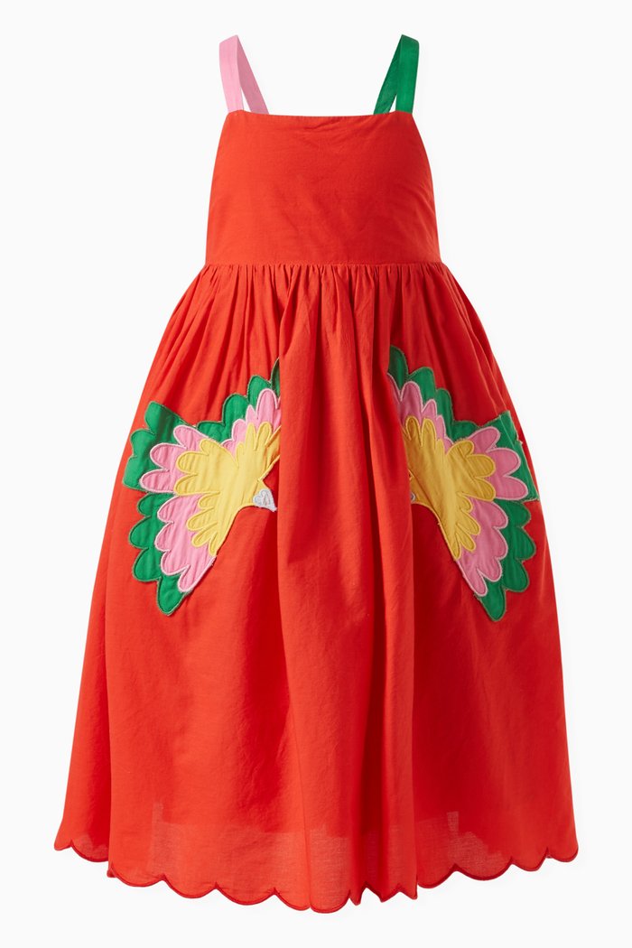 

Bird Motif Dress in Cotton Linen, Red