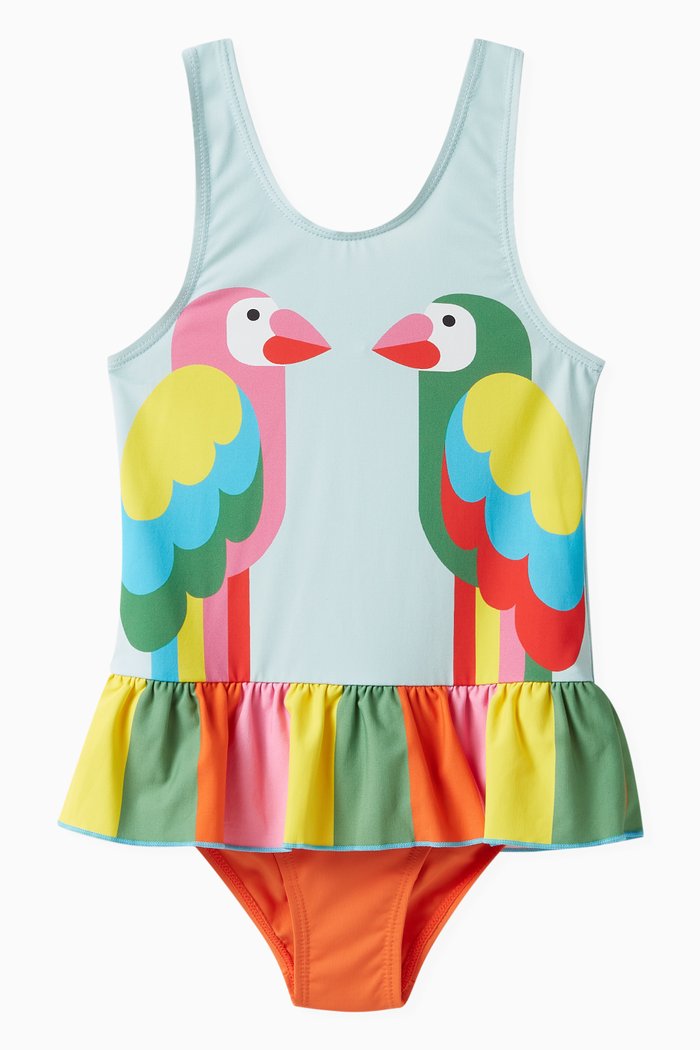 Parrot Print One-piece Swimsuit, Blue