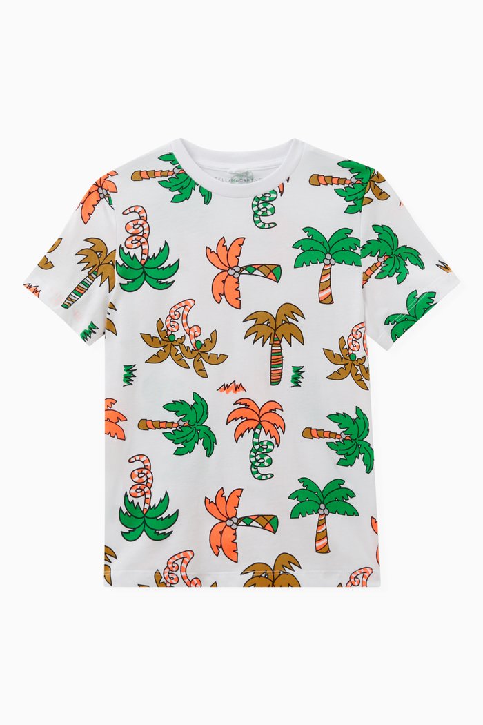 

Palm Tree Print T-Shirt in Organic Cotton, Multicolour