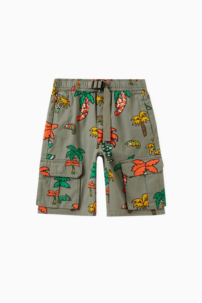 

Printed Cargo Shorts in Cotton, Green