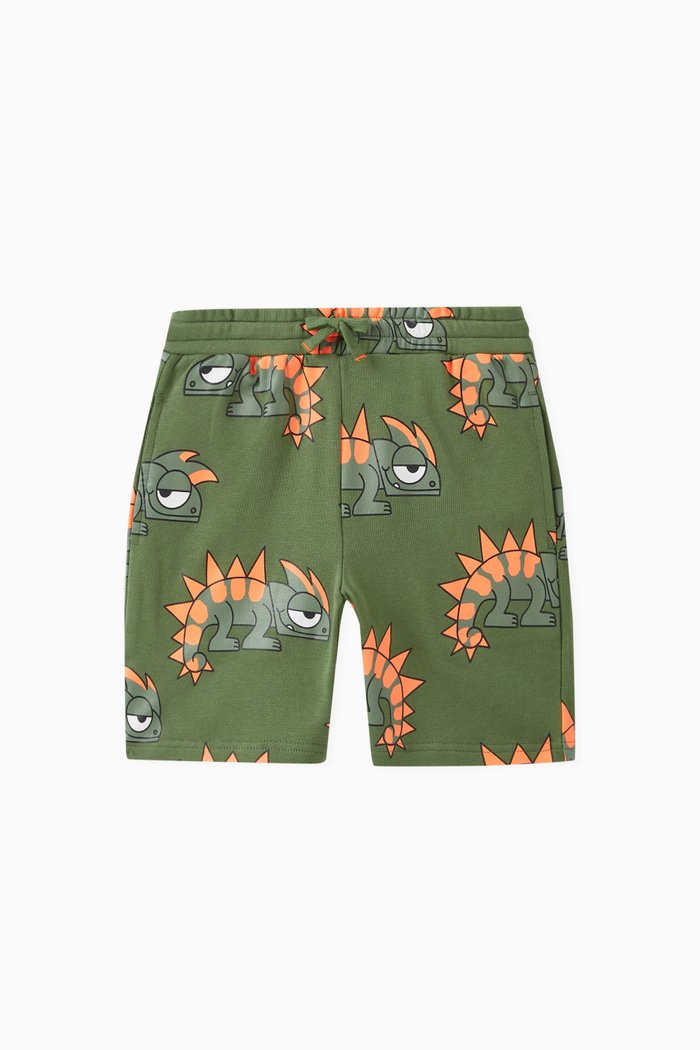 

Gecko-print Sweatshorts in Organic Cotton, Green
