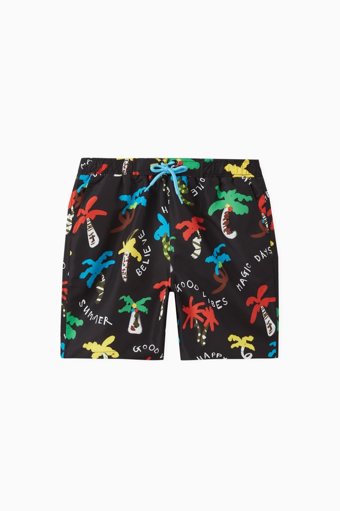 

Palm Tree Swim Shorts in Polyester, Black