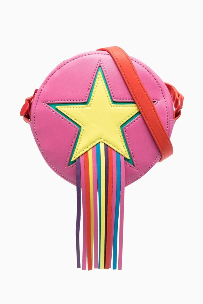 

Rainbow-Fringe Star Crossbody Bag in PU, Pink