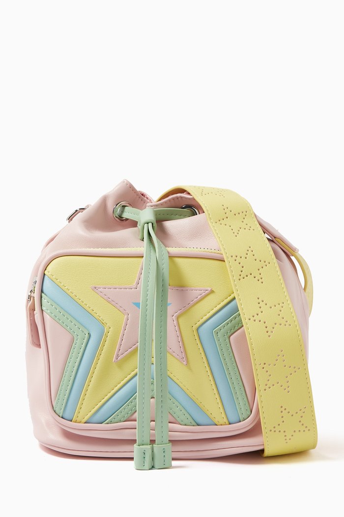 

Star Logo Patch Bucket Bag in Faux Leather, Pink