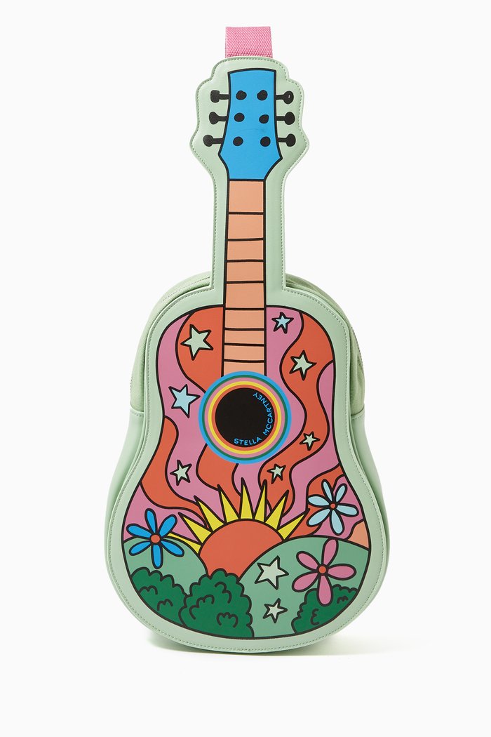 

Guitar Shaped Crossbody Bag in Faux Leather & Canvas, Multicolour