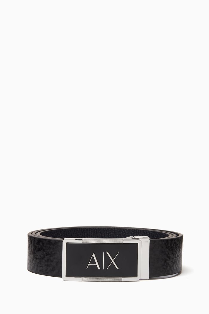 AX Double Buckle Belt in Leather, Multicolour