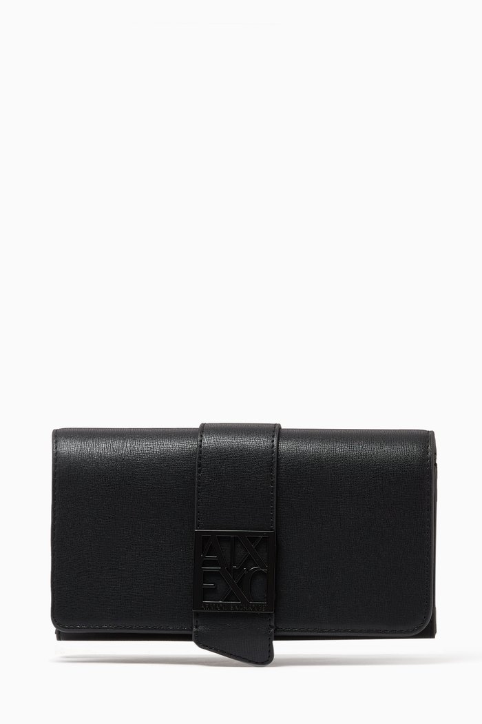 

Avril AE Logo Wallet in Faux Leather, Black
