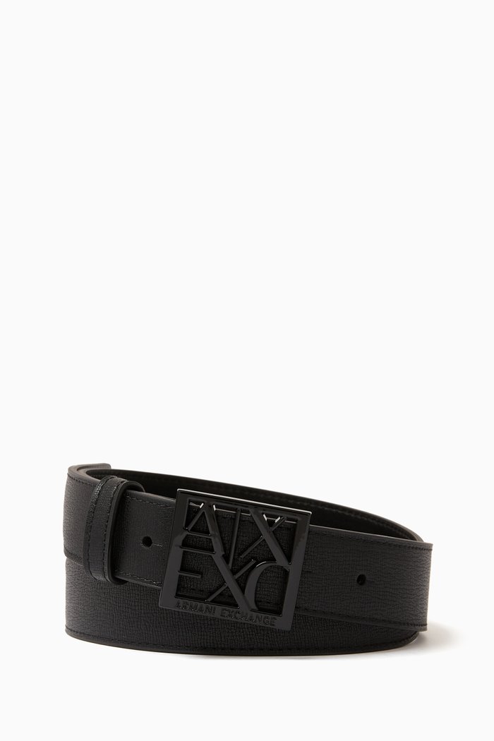 

Logo Buckle Belt in Faux Leather, Black
