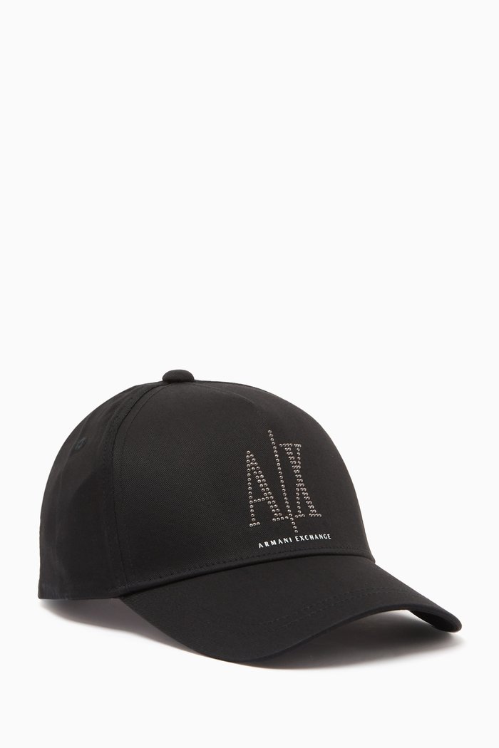 

Rhinestone AX Logo Baseball Cap in Gabardine, Black