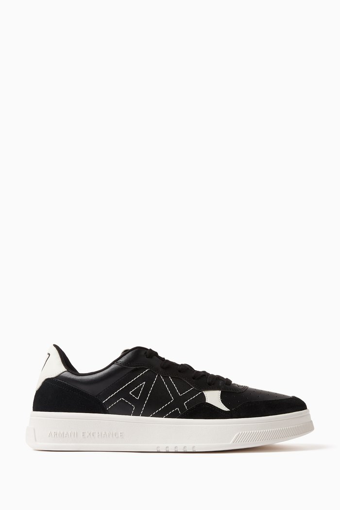 

Seattle Colourblock Low-Top Sneakers in Faux Leather & Suede, Black